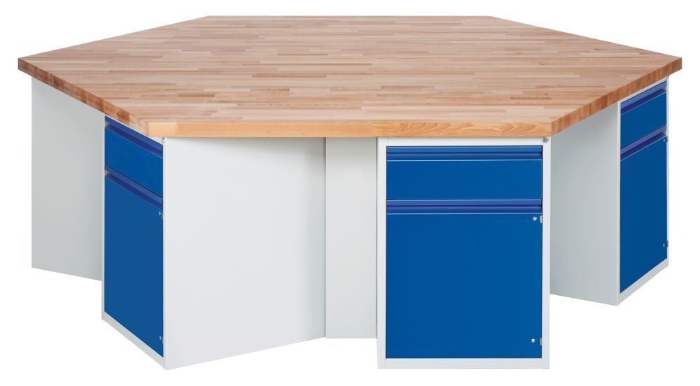 Produktbild Rau Werkbänke Gruppenwerkbank 467I 2700 x 2340 x 840 mm 6x1 Schublade und 6x1 Tür Buche