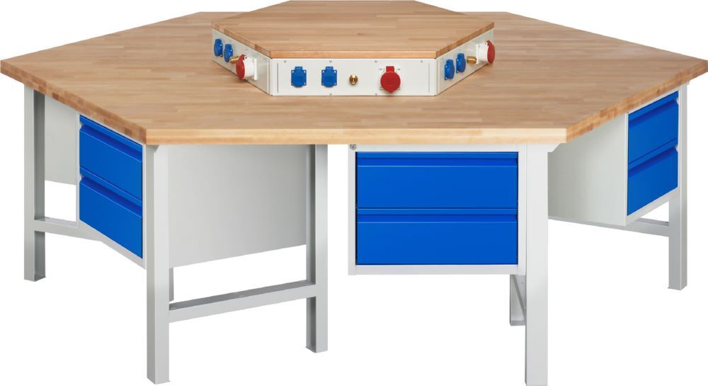Produktbild Rau Werkbänke Gruppenwerkbank 425I-EA 2700 x 2340 x 790-1140 mm 6x2 Schubladen