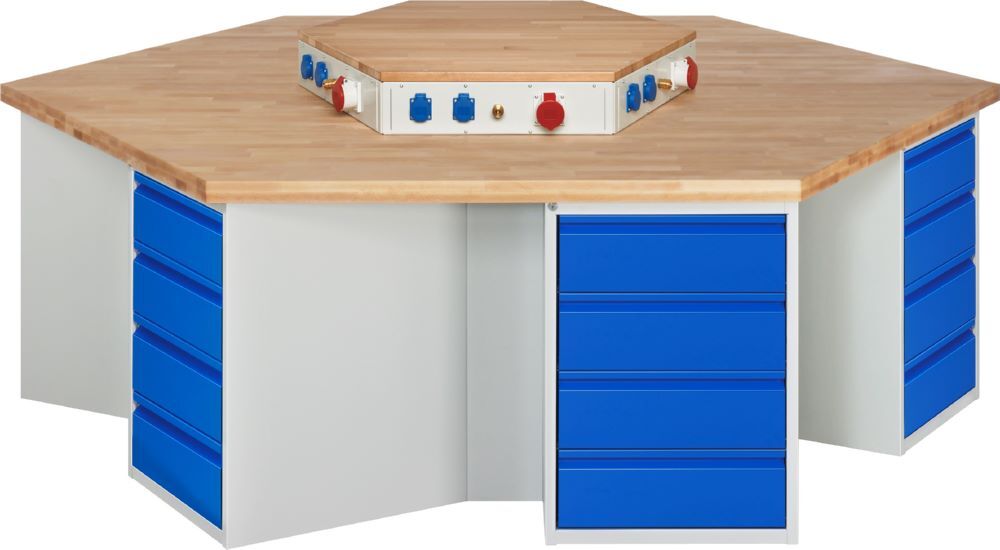 Produktbild Rau Werkbänke Gruppenwerkbank 496I-EA 2700 x 2340 x 890 mm 6x4 Schubladen