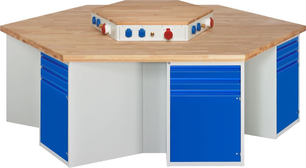 Produktbild Rau Werkbänke Gruppenwerkbank 492I-EA 2700 x 2340 x 840 mm 6x2 Schubladen und 6x1 Tür