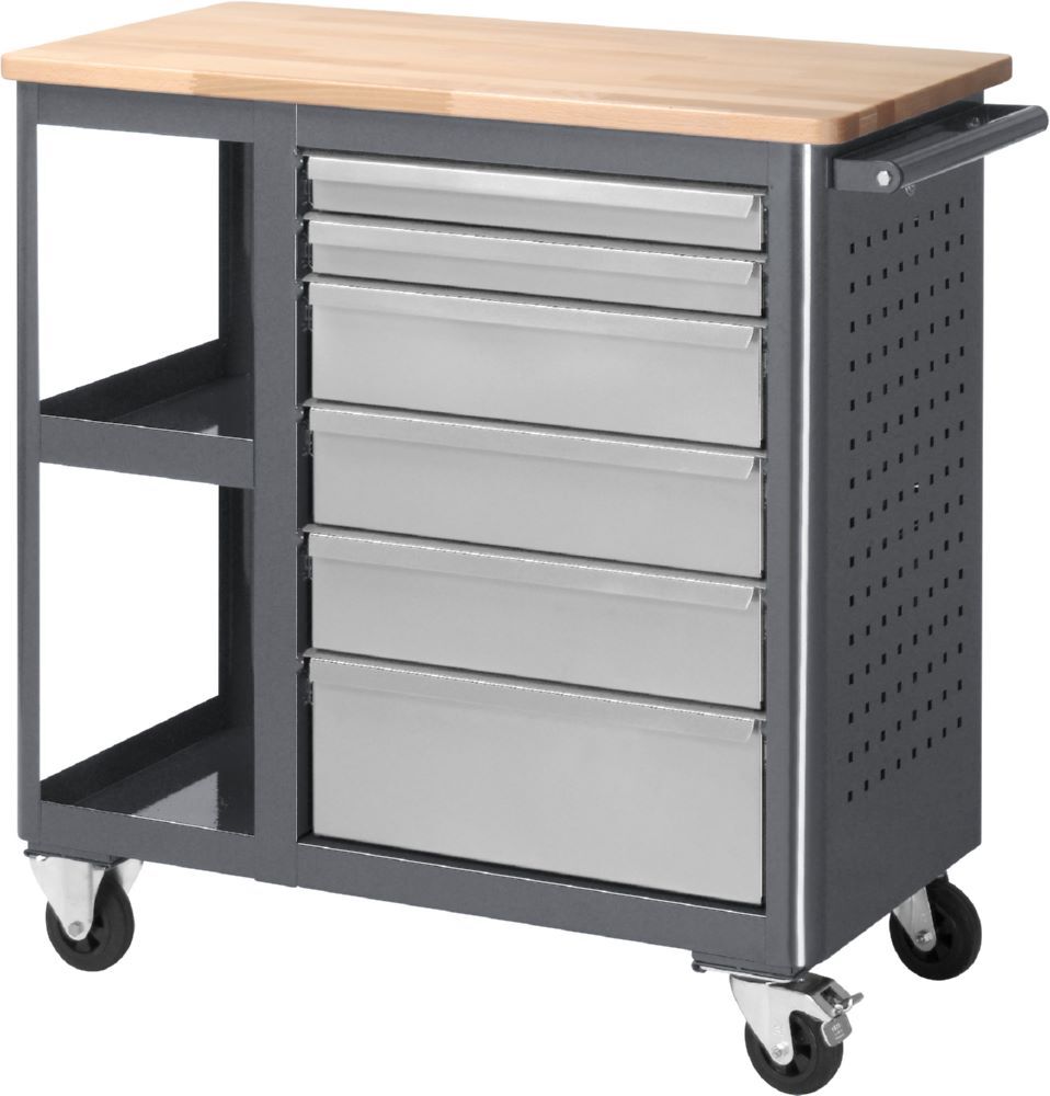 Produktbild Rau Werkbänke Rollwerkbank 6010 960 x 450 x 950 mm mit 6 Schubladen Buche Platte 25 mm