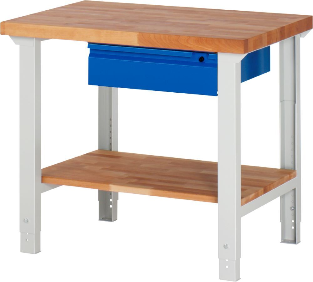 Produktbild Rau Werkbänke Werkbank 7001I7 1000 x 700 x 790-1140 mm Ablageboden Buche mit 1 Schublade