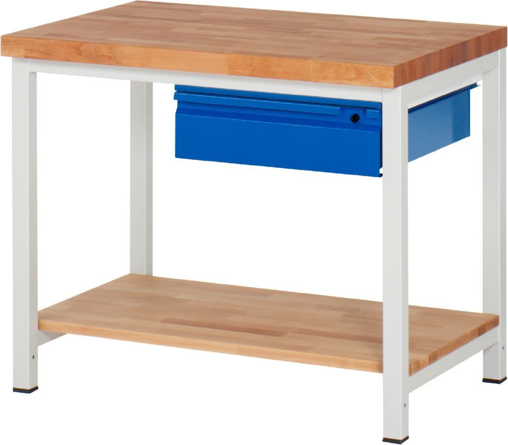 Produktbild Rau Werkbänke Werkbank 8001I7 1000 x 700 x 840 mm Ablageboden Buche mit 1 Schublade