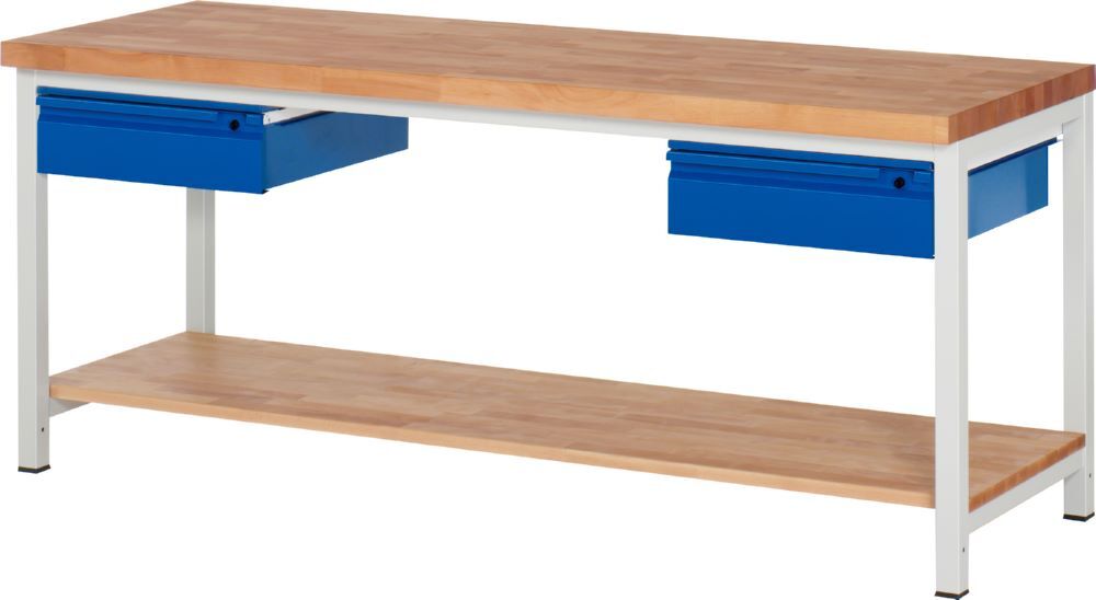 Produktbild Rau Werkbänke Werkbank 8002I7 2000 x 700 x 840 mm Ablageboden Buche mit 2 Schubladen