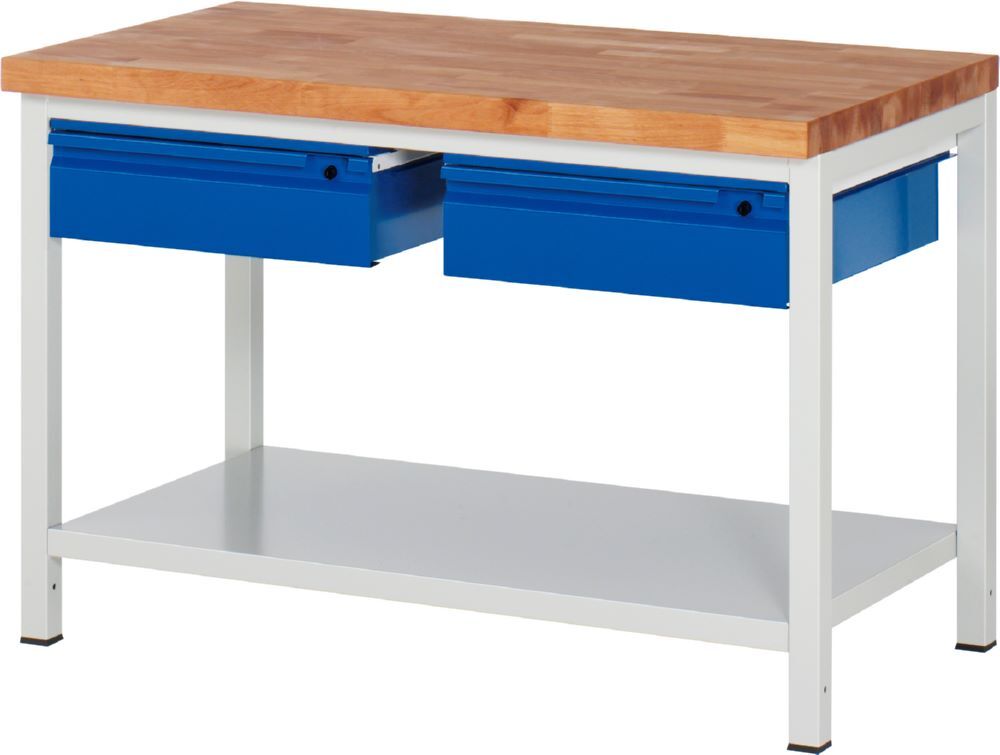 Produktbild Rau Werkbänke Werkbank 8002I6 1250 x 700 x 840-1040 mm Ablageboden Metall mit 2 Schubladen