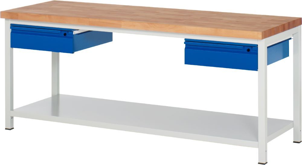 Produktbild Werkbank 8002I6 2000 x 700 x 840 mm Ablageboden Metall mit 2 Schubladen