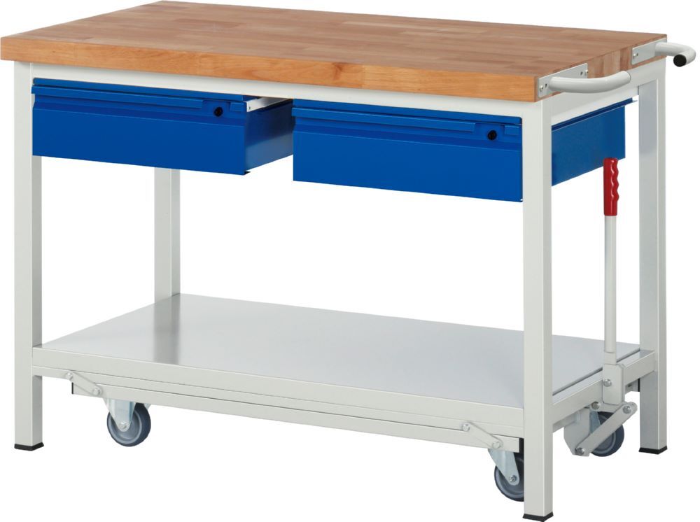 Produktbild Rau Werkbänke Werkbank mit Fahrgestell 8002I6 1250 x 700 x 880 mm mit 2 Schubladen