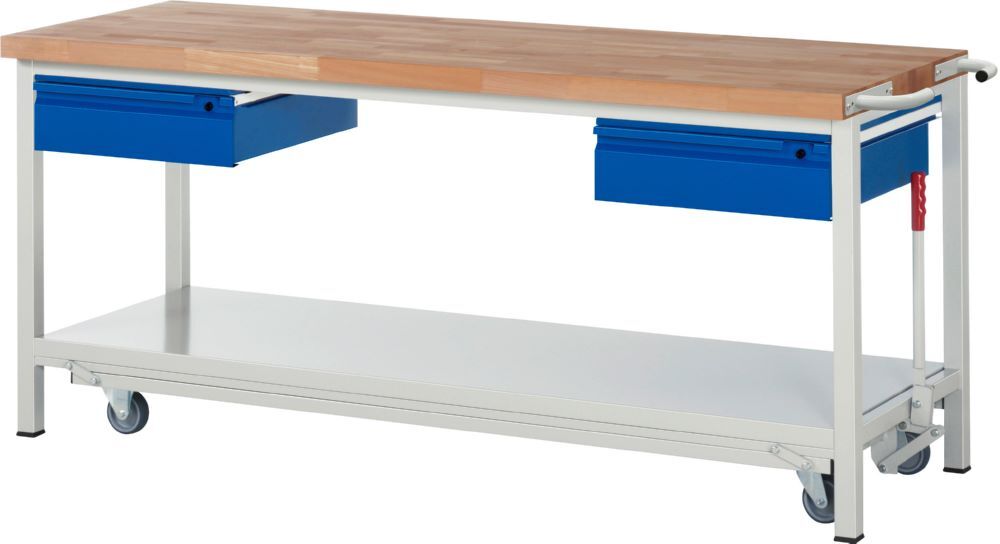 Produktbild Rau Werkbänke Werkbank mit Fahrgestell 8002I6 2000 x 700 x 880 mm mit 2 Schubladen