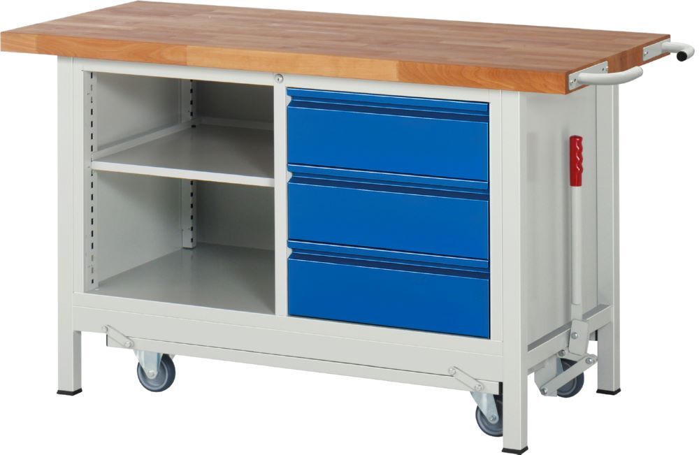 Produktbild Rau Werkbänke Werkbank mit Fahrgestell 8462I2 1500 x 700 x 880 mm mit 3 Schubladen