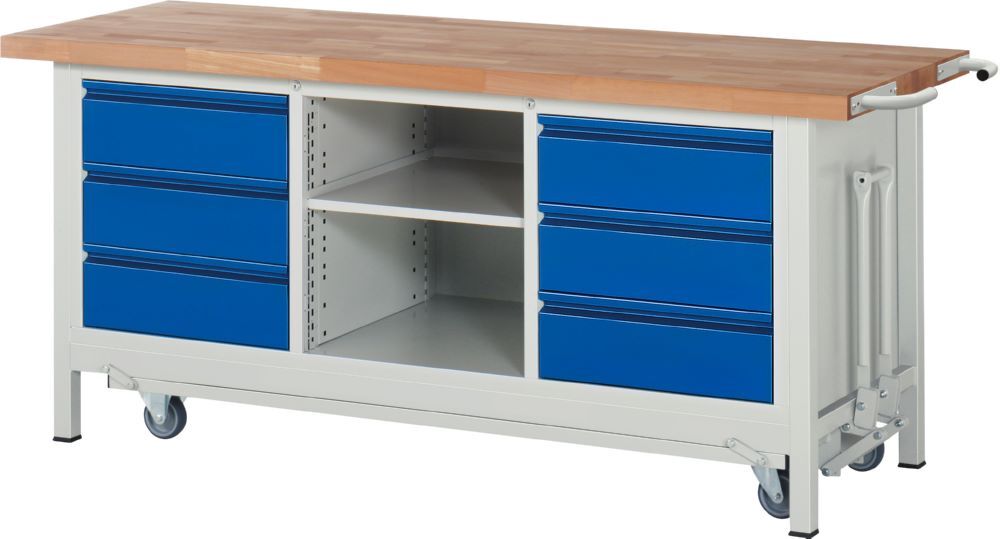 Produktbild Rau Werkbänke Werkbank mit Fahrgestell 8581I2 2000 x 700 x 880 mm mit 6 Schubladen