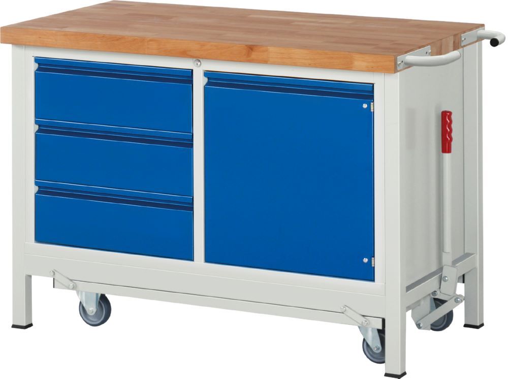 Produktbild Rau Werkbänke Werkbank mit Fahrgestell 8468I2 1250 x 700 x 880 mm mit 3 Schubladen 1 Tür