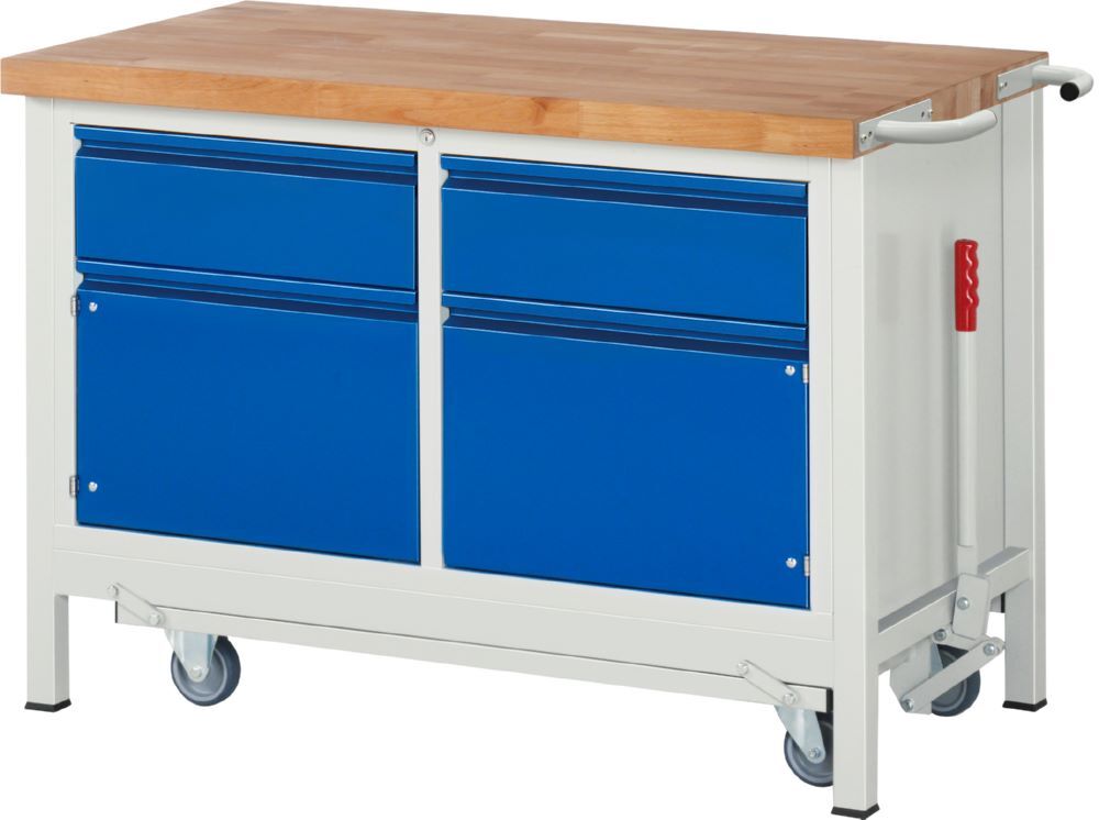 Produktbild Rau Werkbänke Werkbank mit Fahrgestell 8466I2 1250 x 700 x 880 mm mit 2 Schubladen 2 Türen