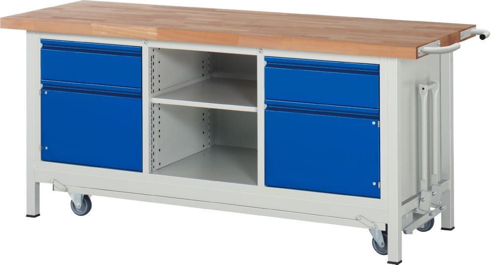 Produktbild Rau Werkbänke Werkbank mit Fahrgestell 8561I2 2000 x 700 x 880 mm mit 2 Schubladen 2 Türen