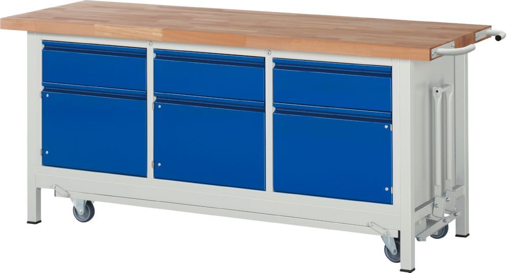 Produktbild Rau Werkbänke Werkbank mit Fahrgestell 8567I2 2000 x 700 x 880 mm mit 3 Schubladen 3 Türen