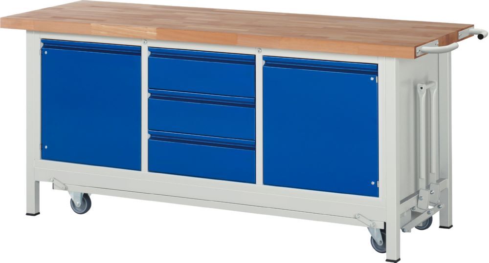 Produktbild Rau Werkbänke Werkbank mit Fahrgestell 8569I2 2000 x 700 x 880 mm mit 3 Schubladen 2 Türen