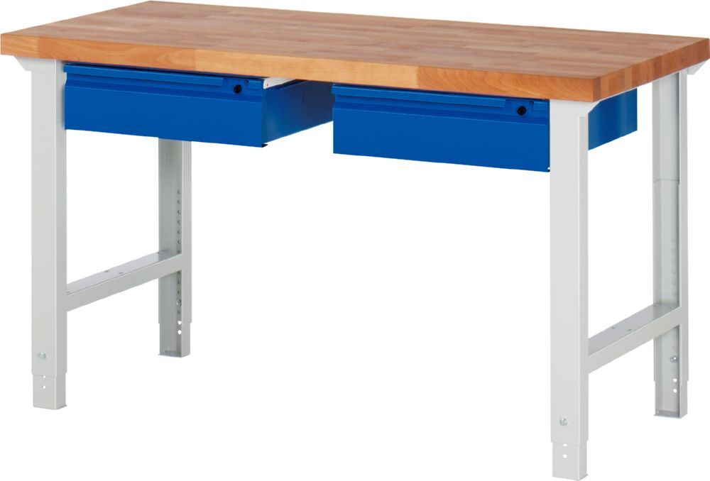 Produktbild Rau Werkbänke Werkbank 7002I1 1500 x 700 x 790-1140 mm mit 2 Schubladen