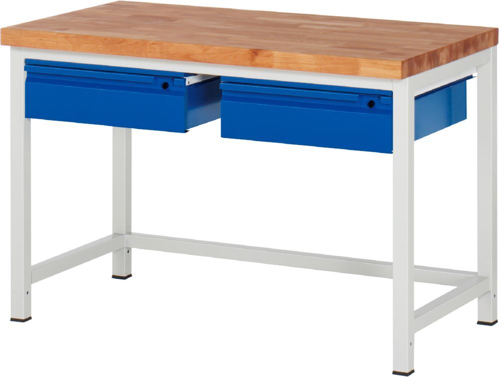 Produktbild Rau Werkbänke Werkbank 8002I1 1250 x 700 x 840-1040 mm mit 2 Schubladen