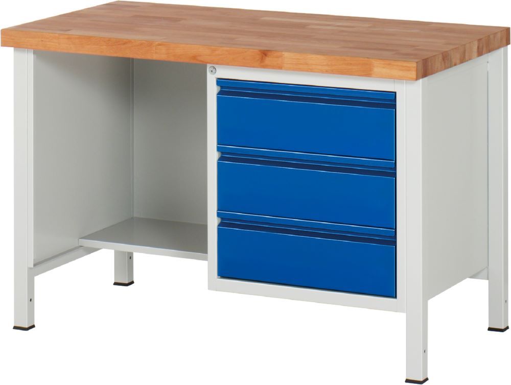 Produktbild Rau Werkbänke Werkbank 8452I2 1250 x 700 x 840-1040 mm mit 3 Schubladen