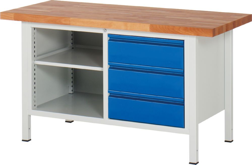 Produktbild Rau Werkbänke Werkbank 8462I2 1500 x 700 x 840-1040 mm mit 3 Schubladen