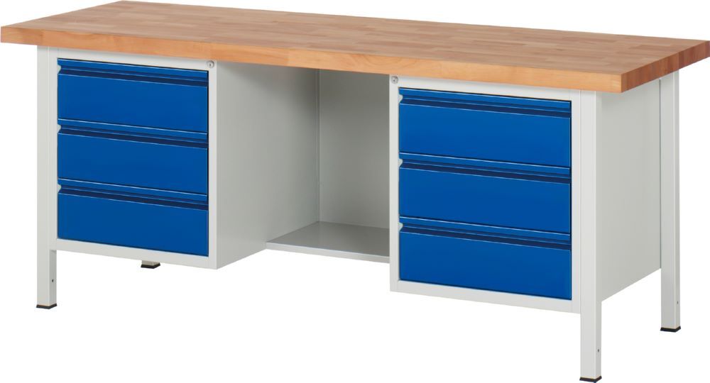Produktbild Rau Werkbänke Werkbank 8554I2 2000 x 700 x 840-1040 mm mit 6 Schubladen