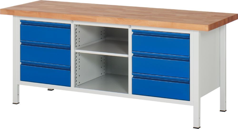 Produktbild Rau Werkbänke Werkbank 8581I2 2000 x 700 x 840-1040 mm mit 6 Schubladen