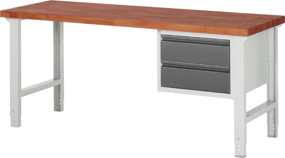 Produktbild Rau Werkbänke Werkbank 7125I1 2000 x 700 x 790-1140 mm mit 2 Schubladen RAL 7035 / RAL 7016