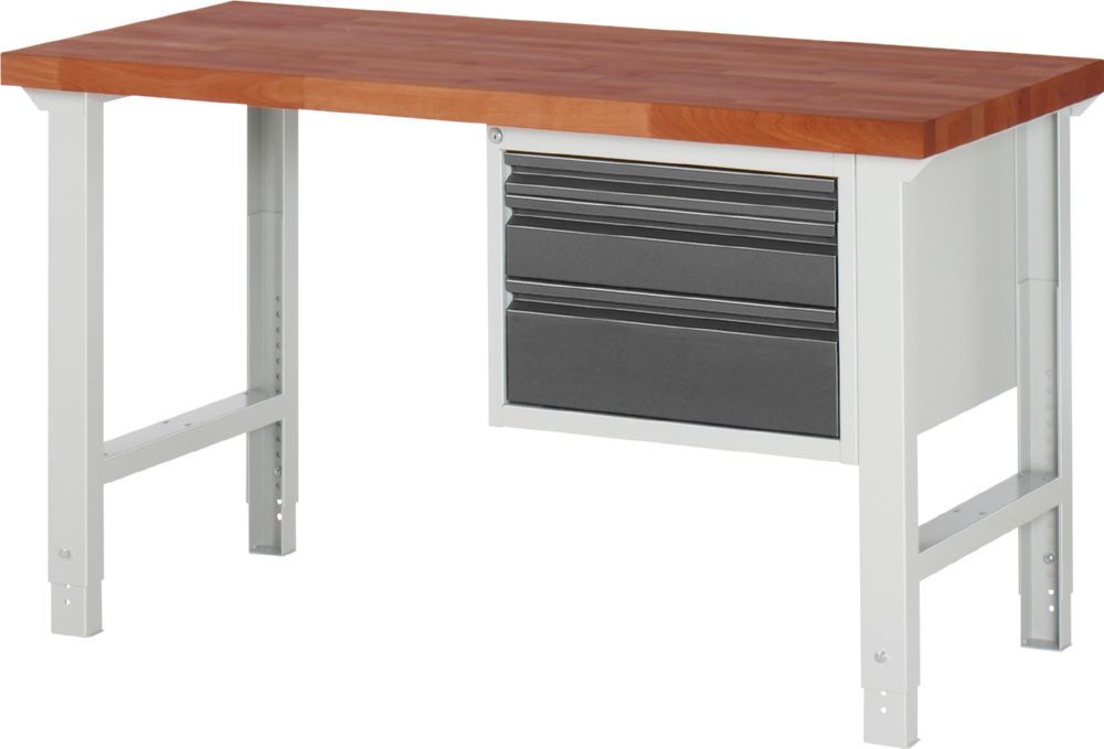 Produktbild Rau Werkbänke Werkbank 7126I1 1500 x 700 x 790-1140 mm mit 3 Schubladen RAL 7035 / RAL 7016