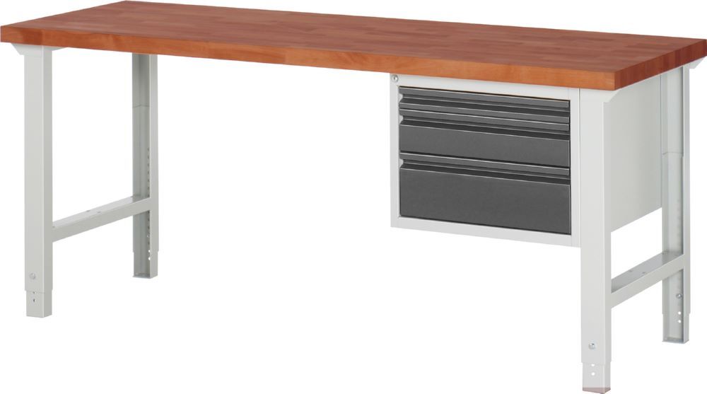 Produktbild Rau Werkbänke Werkbank 7126I1 2000 x 700 x 790-1140 mm mit 3 Schubladen RAL 7035 / RAL 7016