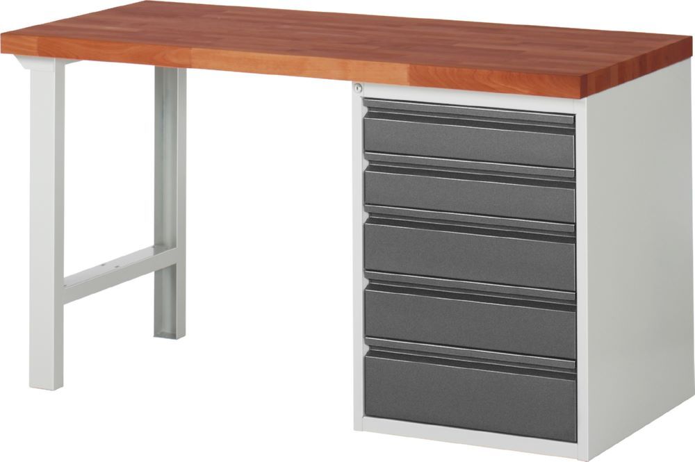 Produktbild Rau Werkbänke Werkbank 7513I1 1500 x 700 x 890 mm mit 5 Schubladen RAL 7035 / RAL 7016