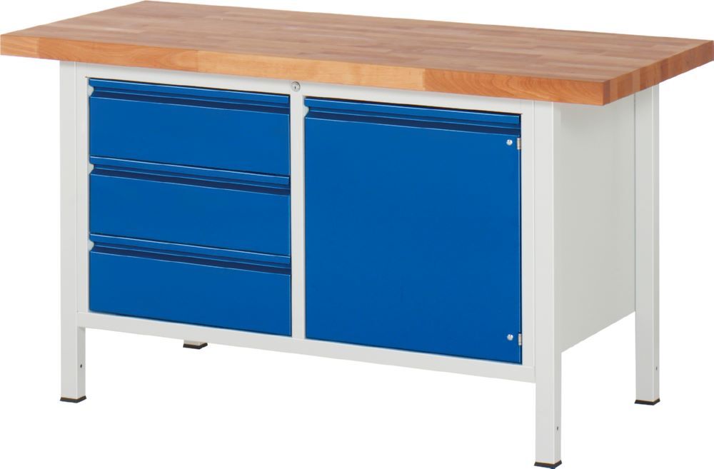 Produktbild Rau Werkbänke Werkbank 8468I2 1500 x 700 x 840-1040 mm mit 3 Schubladen und 1 Tür
