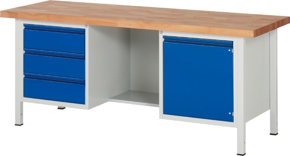 Produktbild Rau Werkbänke Werkbank 8555I2 2000 x 700 x 840 mm mit 3 Schubladen und 1 Tür