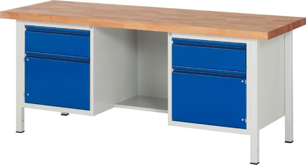 Produktbild Rau Werkbänke Werkbank 8551I2 2000 x 700 x 840-1040 mm mit 2 Schubladen und 2 Türen