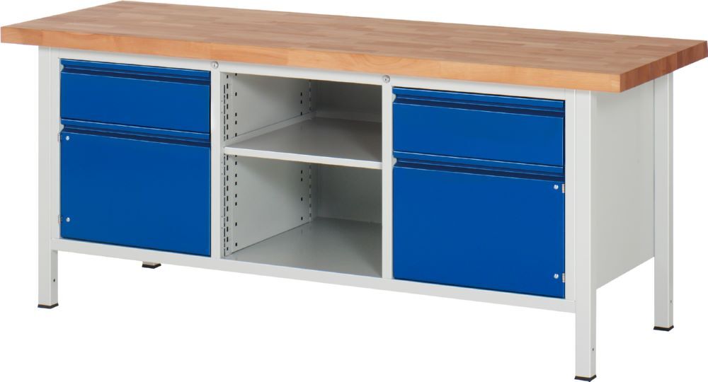Produktbild Rau Werkbänke Werkbank 8561I2 2000 x 700 x 840-1040 mm mit 2 Schubladen und 2 Türen