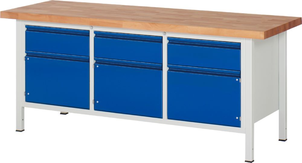 Produktbild Rau Werkbänke Werkbank 8567I2 2000 x 700 x 840-1040 mm mit 3 Schubladen und 3 Türen