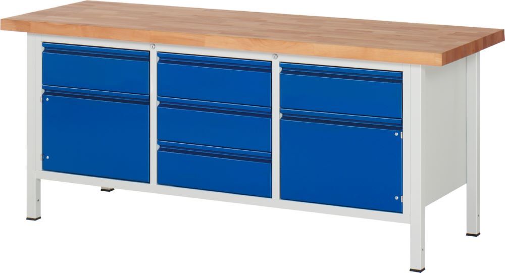 Produktbild Rau Werkbänke Werkbank 8568I2 2000 x 700 x 840 mm mit 5 Schubladen und 2 Türen