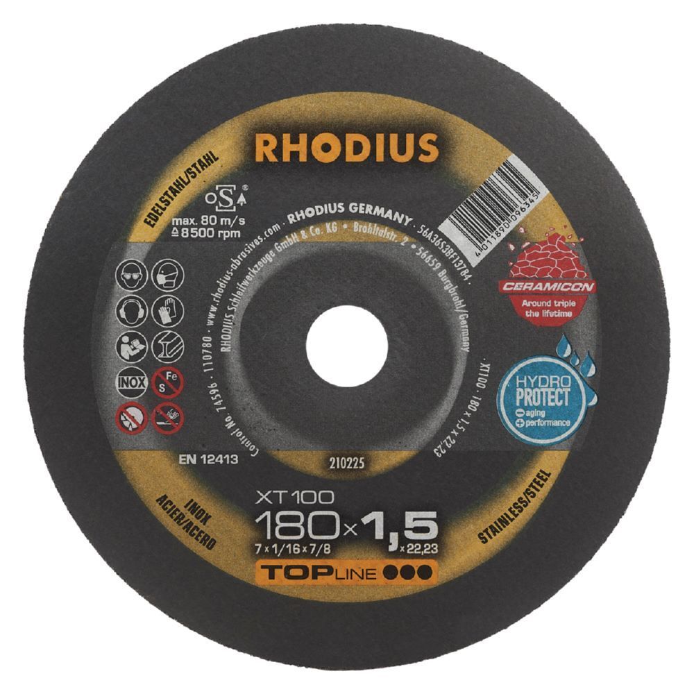 Rhodius XT100 Extradünne Trennscheibe Durchmesser 180 mm Stärke 1,5 mm Produktbild Rhodius XT100 Extradünne Trennscheibe Durchmesser 180 mm Stärke 1,5 mm