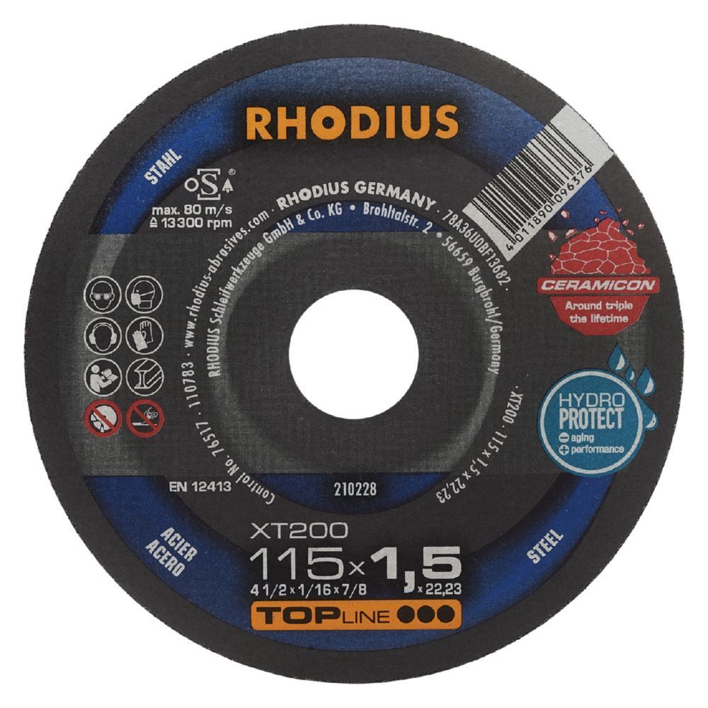 Rhodius XT200 Extradünne Trennscheibe für Stahl Durchmesser 115 mm Produktbild Rhodius XT200 Extradünne Trennscheibe für Stahl Durchmesser 115 mm