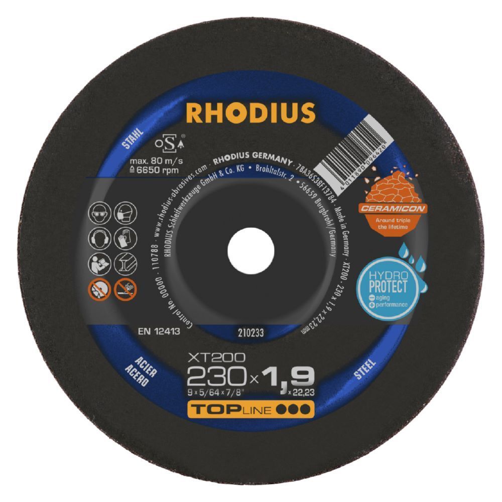 Rhodius XT200 Extradünne Trennscheibe für Stahl Stärke 1,9 mm Produktbild Rhodius XT200 Extradünne Trennscheibe für Stahl Stärke 1,9 mm