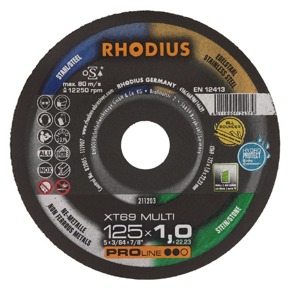 Rhodius Extradünne Trennscheibe XT69 MULTI 125 mm Durchmesser Produktbild Rhodius Extradünne Trennscheibe XT69 MULTI 125 mm Durchmesser
