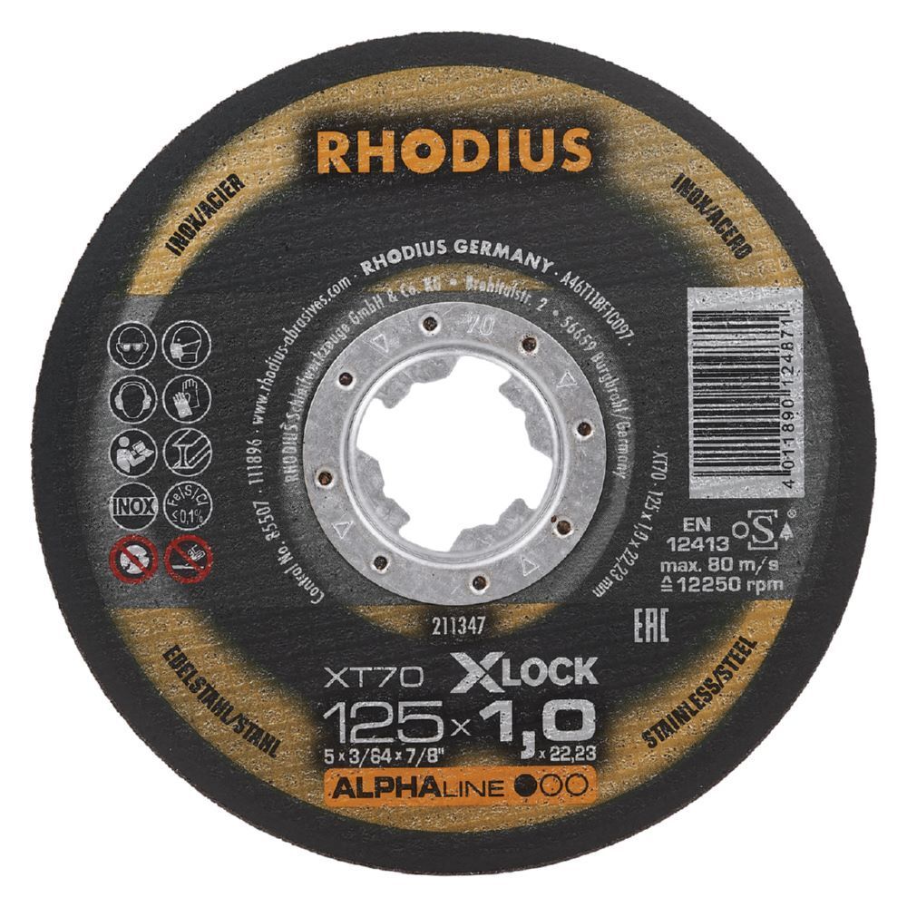 Rhodius XT70 X-LOCK Extradünne Trennscheibe Durchmesser 125 mm Stärke 1,0 mm Produktbild Rhodius XT70 X-LOCK Extradünne Trennscheibe Durchmesser 125 mm Stärke 1,0 mm