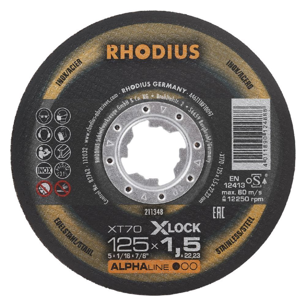 Rhodius XT70 X-LOCK Extradünne Trennscheibe Stärke 1,5 mm Durchmesser 125 mm Produktbild Rhodius XT70 X-LOCK Extradünne Trennscheibe Stärke 1,5 mm Durchmesser 125 mm
