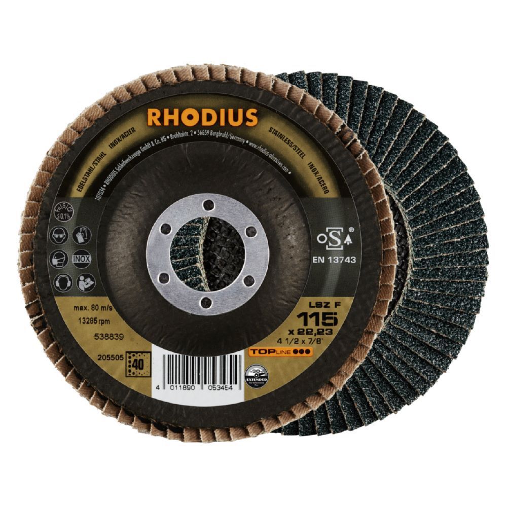Rhodius LSZ F EXTENDED Fächerschleifscheibe Durchmesser 115 mm Produktbild Rhodius LSZ F EXTENDED Fächerschleifscheibe Durchmesser 115 mm