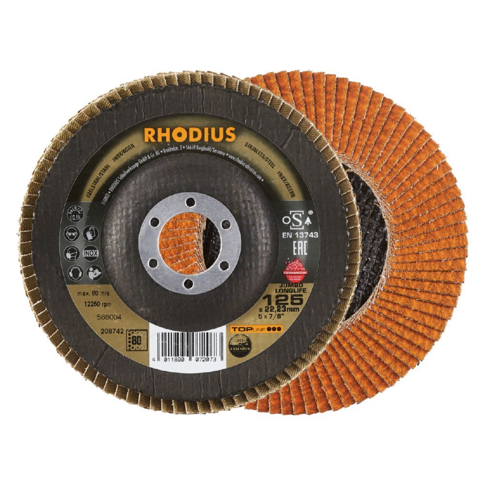 Rhodius JUMBO LONGLIFE EXTENDED Fächerschleifscheibe 125 x 22,23 mm K 80 Produktbild Rhodius JUMBO LONGLIFE EXTENDED Fächerschleifscheibe 125 x 22,23 mm K 80