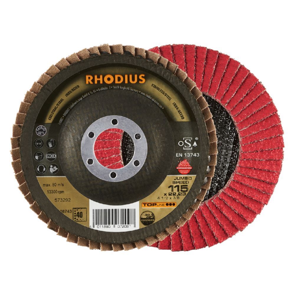 Rhodius JUMBO SPEED EXTENDED Fächerschleifscheibe Bohrung 22.23 mm Durchmesser 115 mm Produktbild Rhodius JUMBO SPEED EXTENDED Fächerschleifscheibe Bohrung 22.23 mm Durchmesser 115 mm