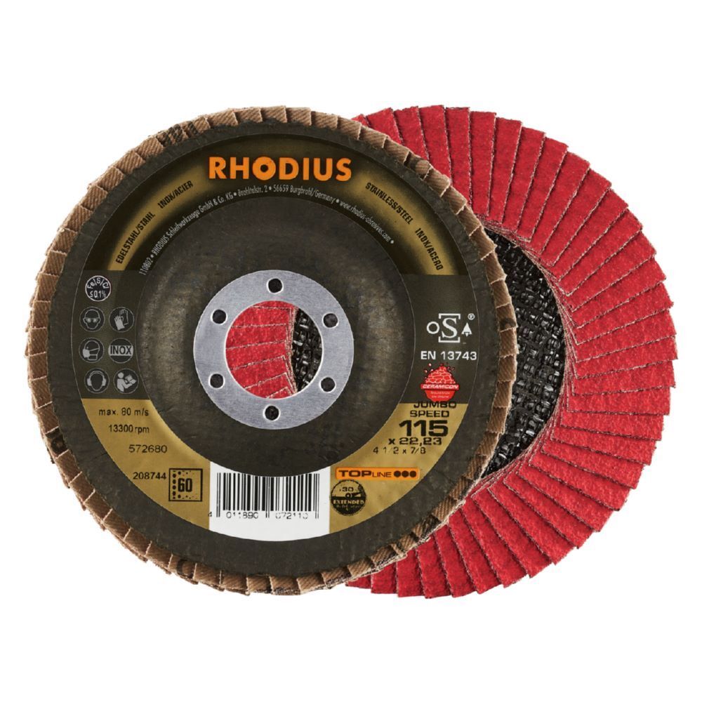 Rhodius JUMBO SPEED EXTENDED Fächerschleifscheibe Durchmesser 115 mm K 60 Produktbild Rhodius JUMBO SPEED EXTENDED Fächerschleifscheibe Durchmesser 115 mm K 60