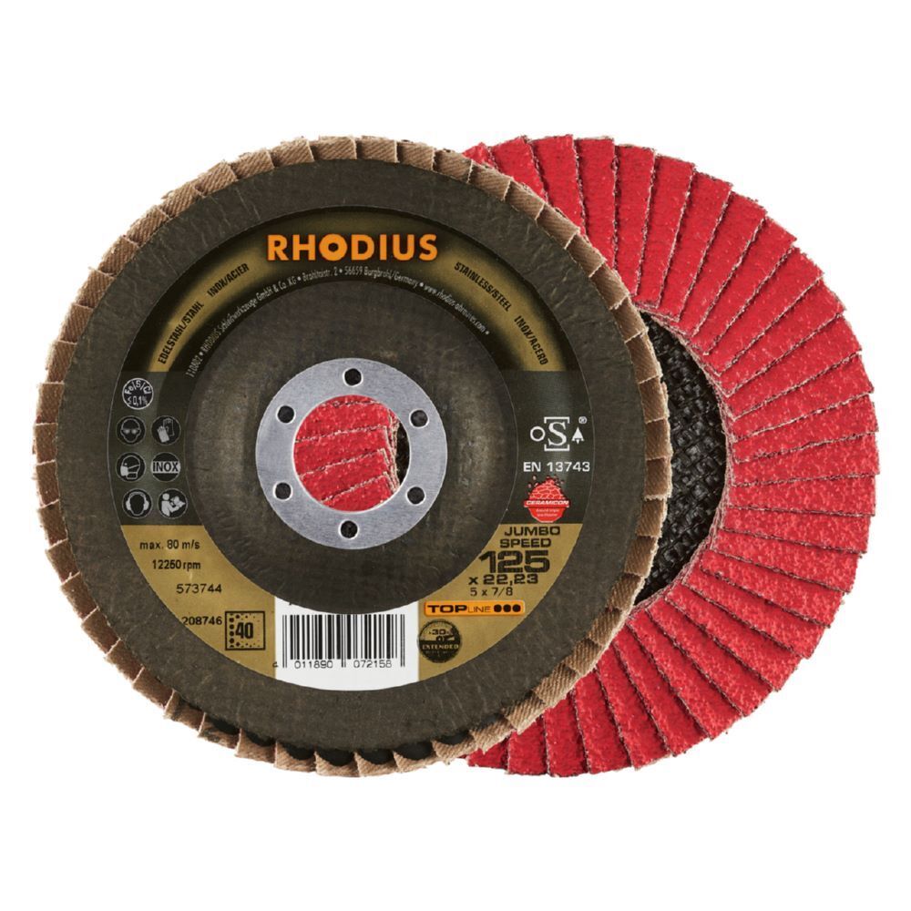 Rhodius JUMBO SPEED EXTENDED Fächerschleifscheibe K 40 Durchmesser 125 mm Produktbild Rhodius JUMBO SPEED EXTENDED Fächerschleifscheibe K 40 Durchmesser 125 mm