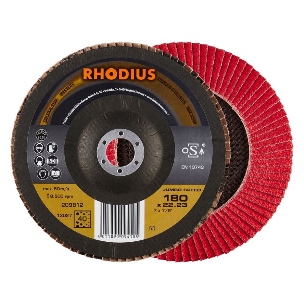 Rhodius JUMBO SPEED Fächerschleifscheibe Durchmesser 180 mm Produktbild Rhodius JUMBO SPEED Fächerschleifscheibe Durchmesser 180 mm