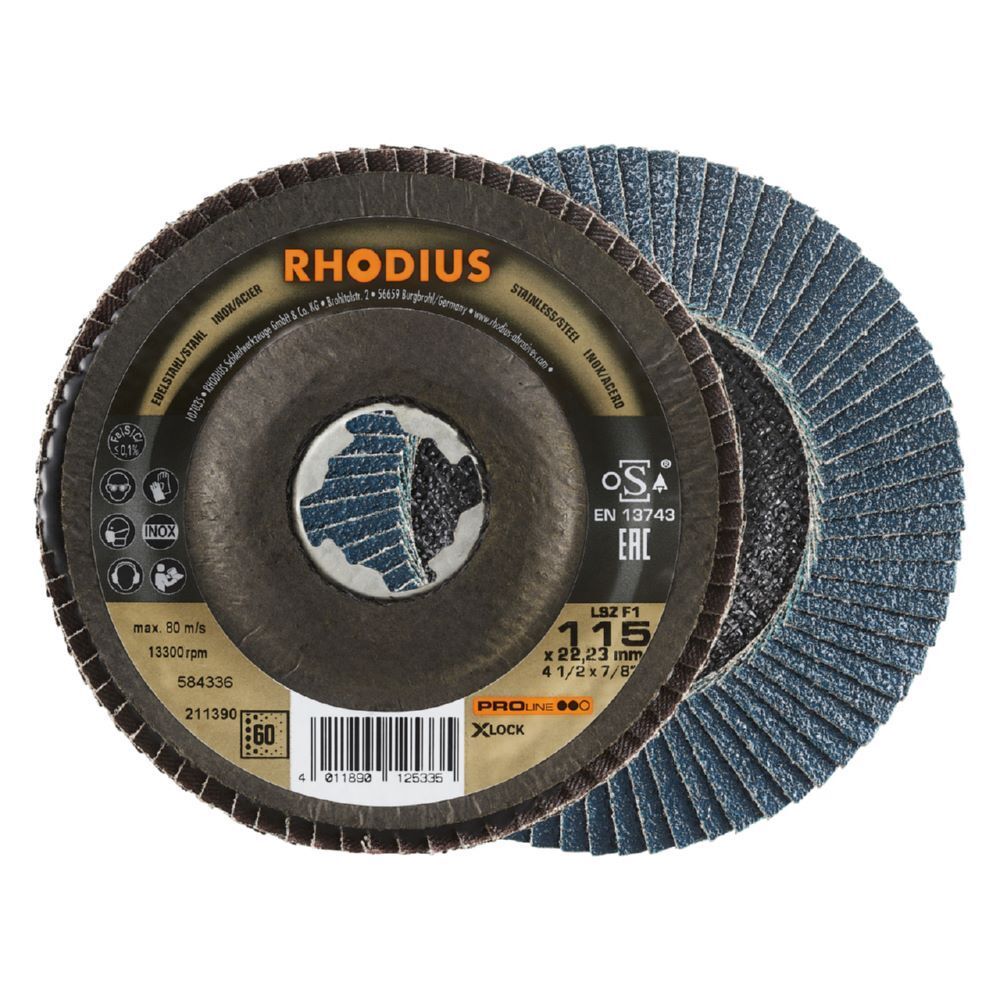 Rhodius LSZ F1 X-LOCK Fächerschleifscheibe 115 x 22,23 mm K60 Produktbild Rhodius LSZ F1 X-LOCK Fächerschleifscheibe 115 x 22,23 mm K60