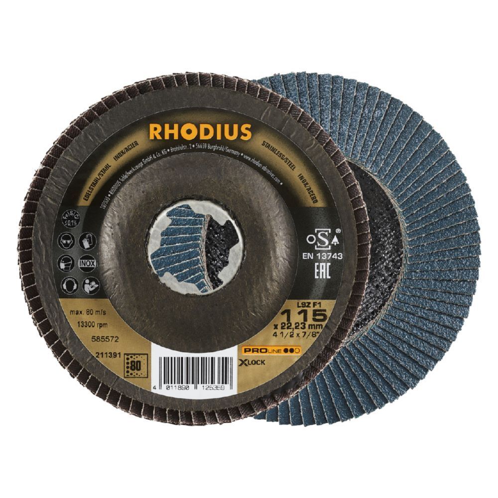 Rhodius LSZ F1 X-LOCK Fächerschleifscheibe 115 x 22,23 mm K80 Produktbild Rhodius LSZ F1 X-LOCK Fächerschleifscheibe 115 x 22,23 mm K80