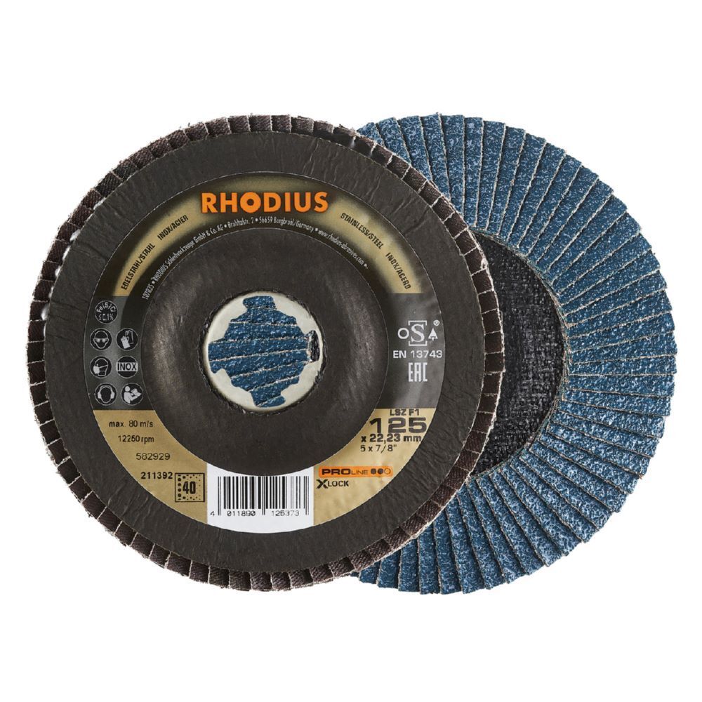 Rhodius LSZ F1 X-LOCK Fächerschleifscheibe K40 115 x 22,23 mm Produktbild Rhodius LSZ F1 X-LOCK Fächerschleifscheibe K40 115 x 22,23 mm